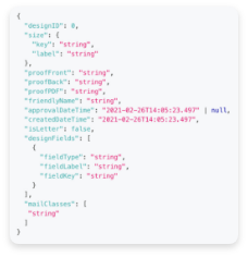 direct mail api get design by id example code
