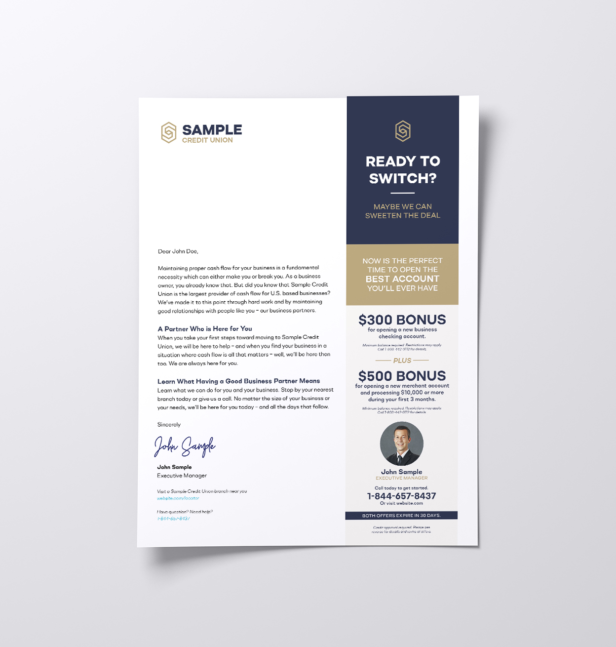 bank letter product sample